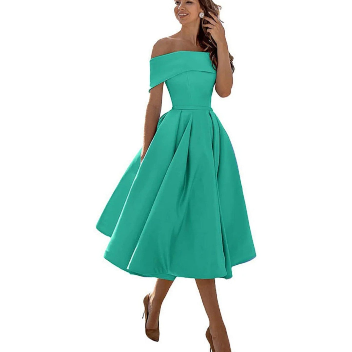 Daniela | Damen Midikleid mit schulterfreiem Ausschnitt und weitem Rock