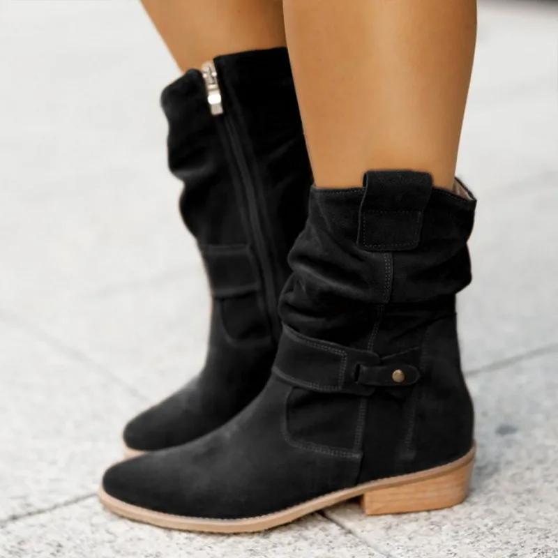 Esther | Damen trendige bequeme Cowboy-Stiefeletten mit flachem Absatz