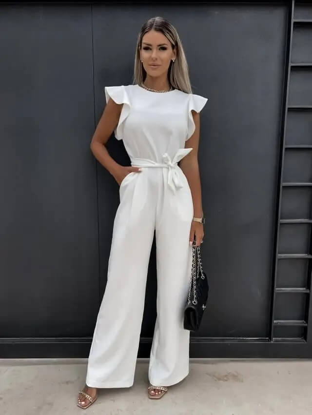 Delina | Moderner Damen-Jumpsuit mit Rüschenärmeln | figurbetonter Passform
