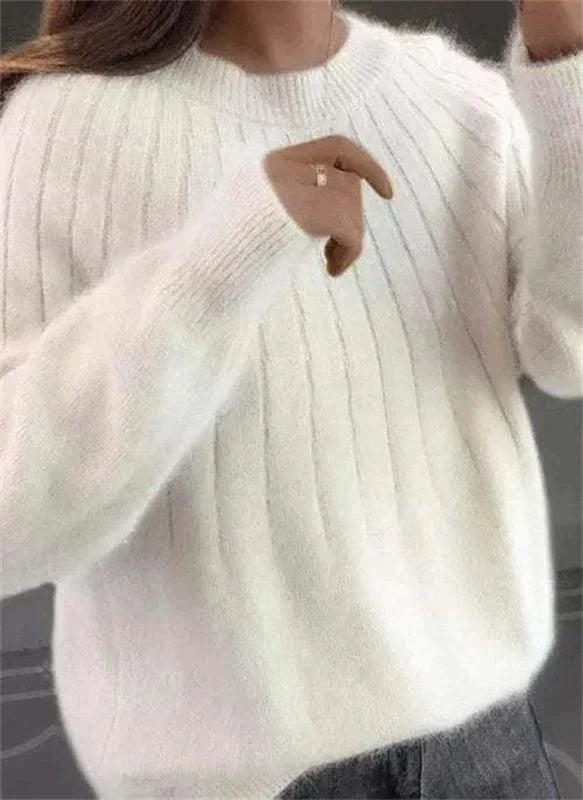 Melanie | Flauschiger Strickpullover aus Kaschmir mit Rippstruktur