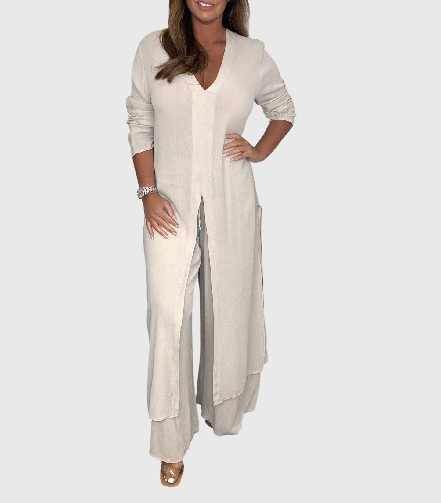 Melina | Two-piece set with long top and straight trousers