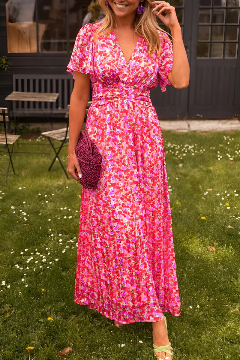 Yvonne | Damen Maxikleid mit floralem Print und taillierter Form