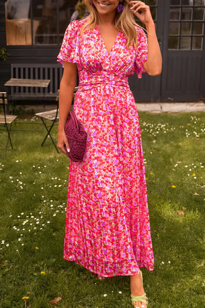 Yvonne | Damen Maxikleid mit floralem Print und taillierter Form