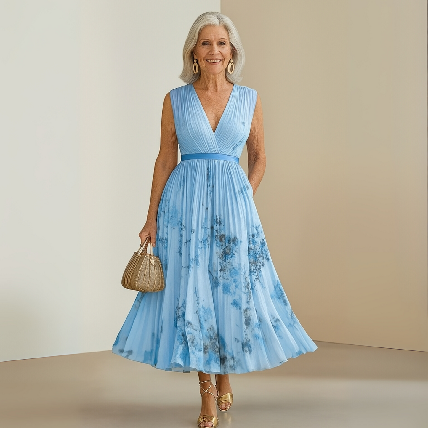 Jamira | Damen Maxikleid mit V Ausschnitt und fließendem Schnitt