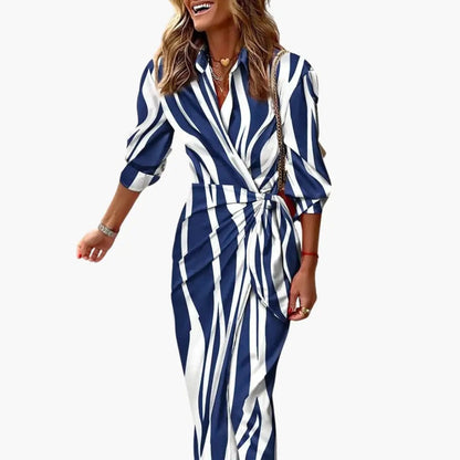 Bärbel | Damen Maxikleid aus Baumwolle mit Streifen und Wickeloptik