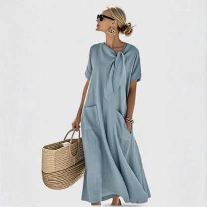 Katharina | Damen Midikleid mit Bindekragen und Taschen