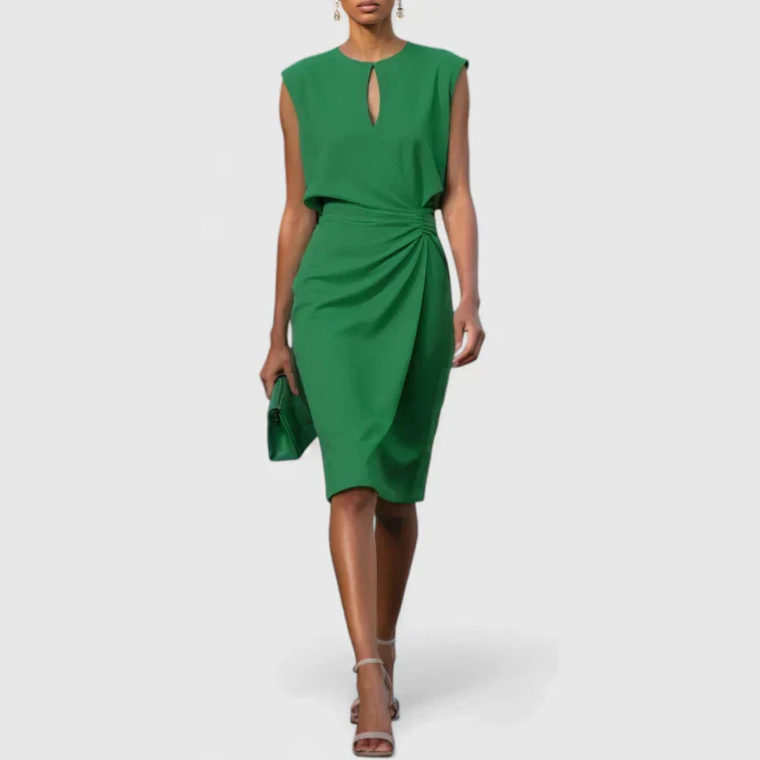 Emilia | Damen Midikleid ohne Ärmel mit Raffungen