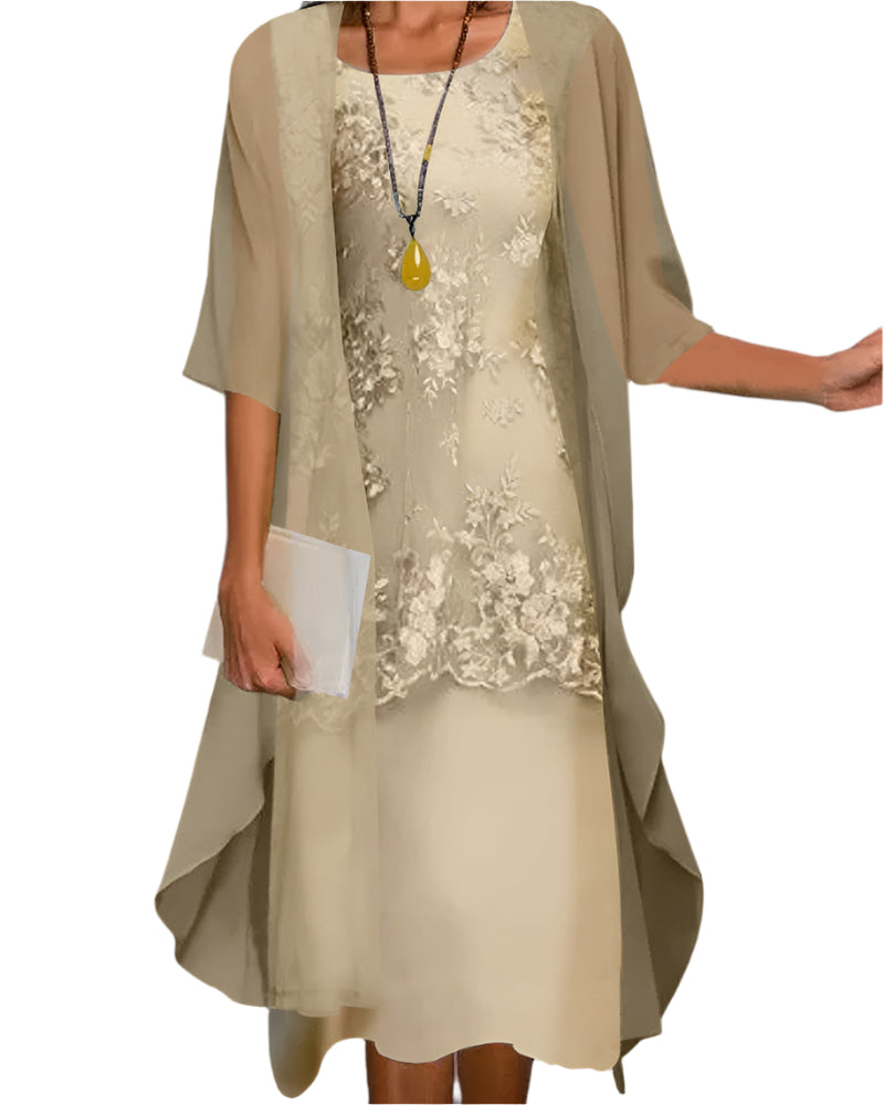 Orvila | Women's Midi Dress with Sheer Sleeves and Flowing Silhouette