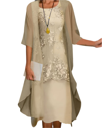 Orvila | Women's Midi Dress with Sheer Sleeves and Flowing Silhouette