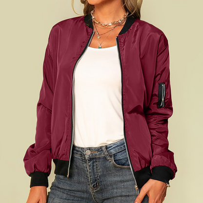 Claudia | Damen klassische lässige Bomberjacke mit Reißverschluss