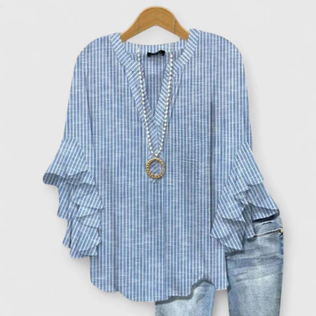 Nadine | Women's top with floral pattern and ruffled sleeves