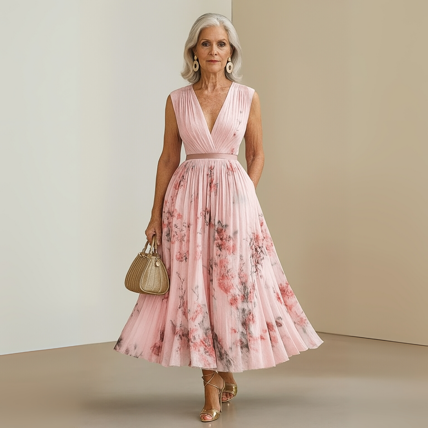 Jamira | Damen Maxikleid mit V Ausschnitt und fließendem Schnitt