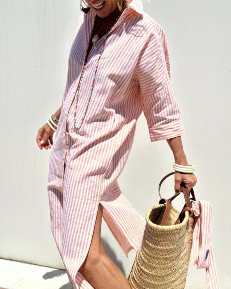 Edda | Women's striped summer shirt dress with buttons | Relaxed fit
