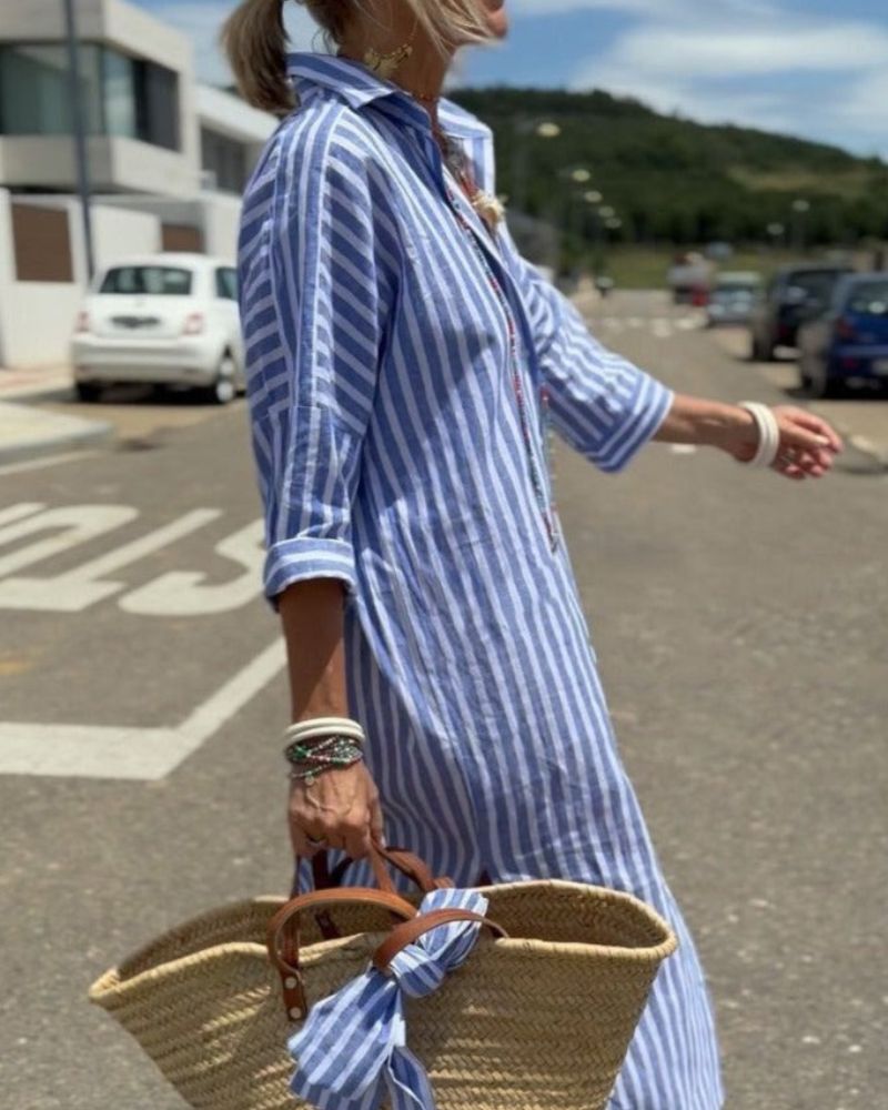 Edda | Women's striped summer shirt dress with buttons | Relaxed fit