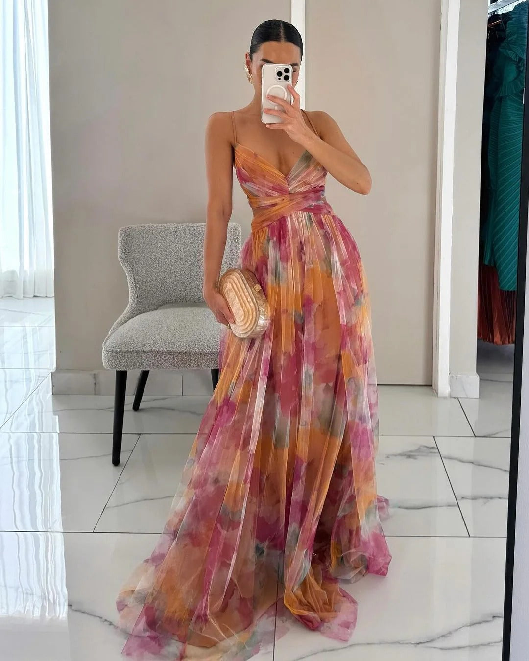 Langes Damenkleid Ella – Sommerkleid mit Blumenmuster
