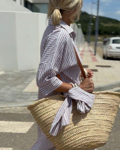 Edda | Women's striped summer shirt dress with buttons | Relaxed fit