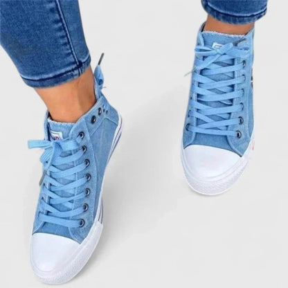 Emilia | Damen Denim Sneakers mit Schnürung und Reißverschluss