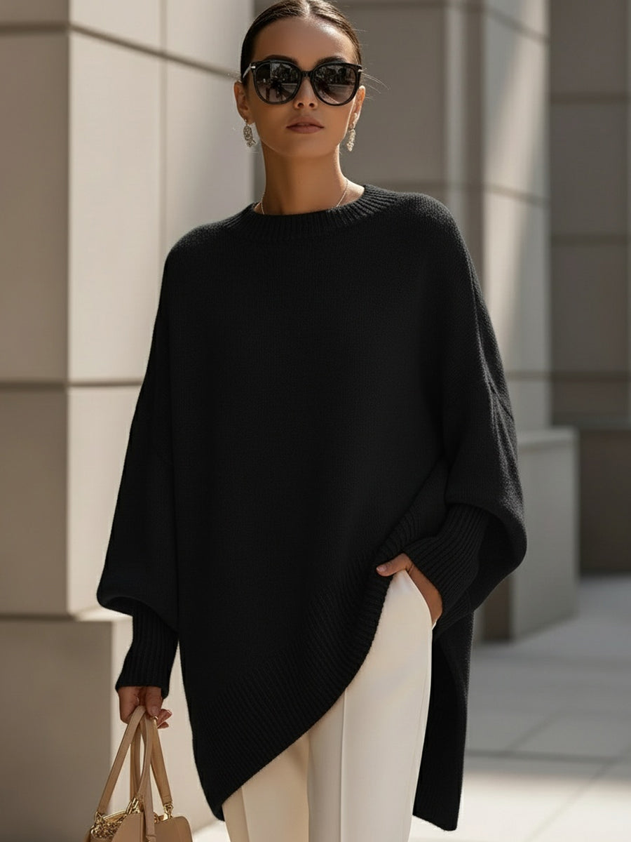 Bertha | Oversized women's poncho with round neckline | Long sleeves