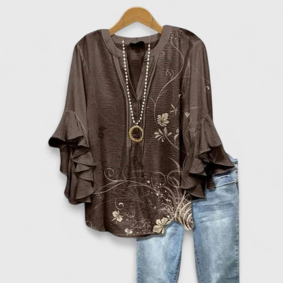 Nadine | Women's top with floral pattern and ruffled sleeves