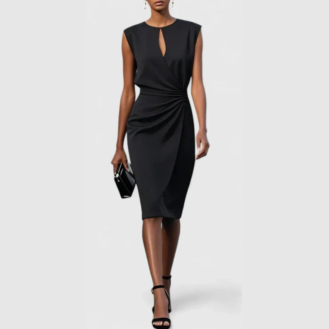 Emilia | Damen Midikleid ohne Ärmel mit Raffungen