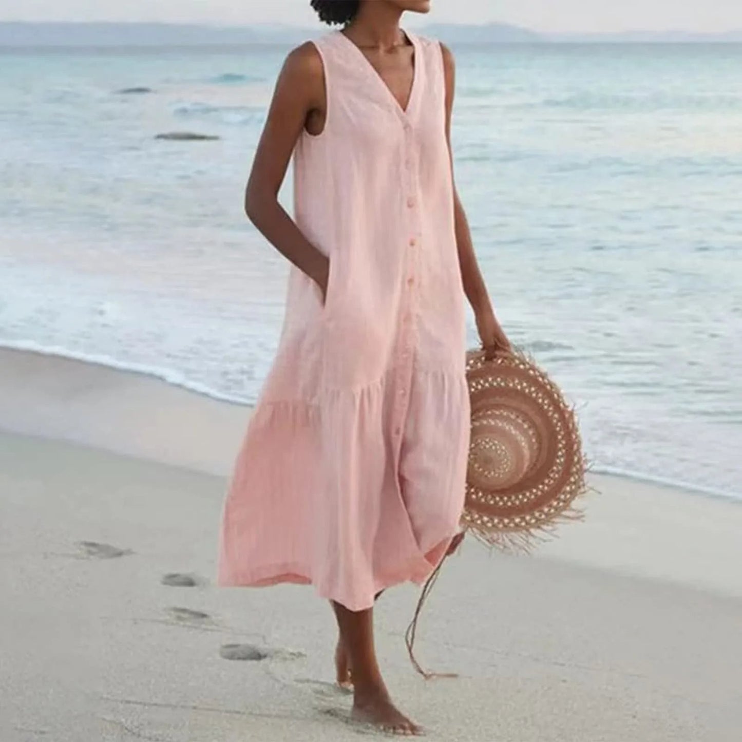 Kleid mit V-Ausschnitt, luftigem Schnitt und zeitlosem Design
