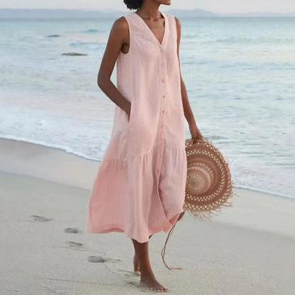 Kleid mit V-Ausschnitt, luftigem Schnitt und zeitlosem Design