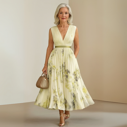 Jamira | Damen Maxikleid mit V Ausschnitt und fließendem Schnitt