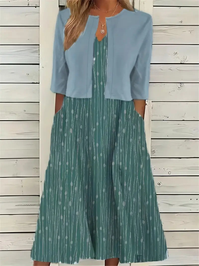 Frieda | Women's Elegant Floral Dress Set with Short Top