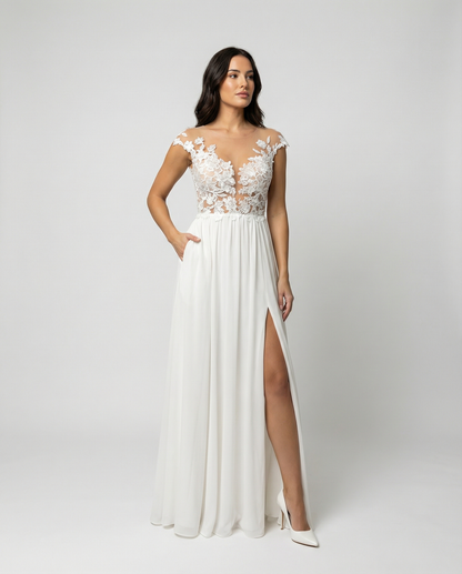 Josefine | Elegantes Maxikleid mit Blumenmuster und Schlitz | Maxi