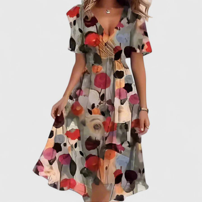Bianca | Vestito midi da donna con motivo floreale e scollo a V