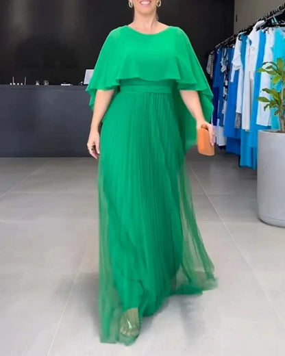 Rosalba | Damen-Maxikleid mit plissiertem Rock und Cape-Ärmeln