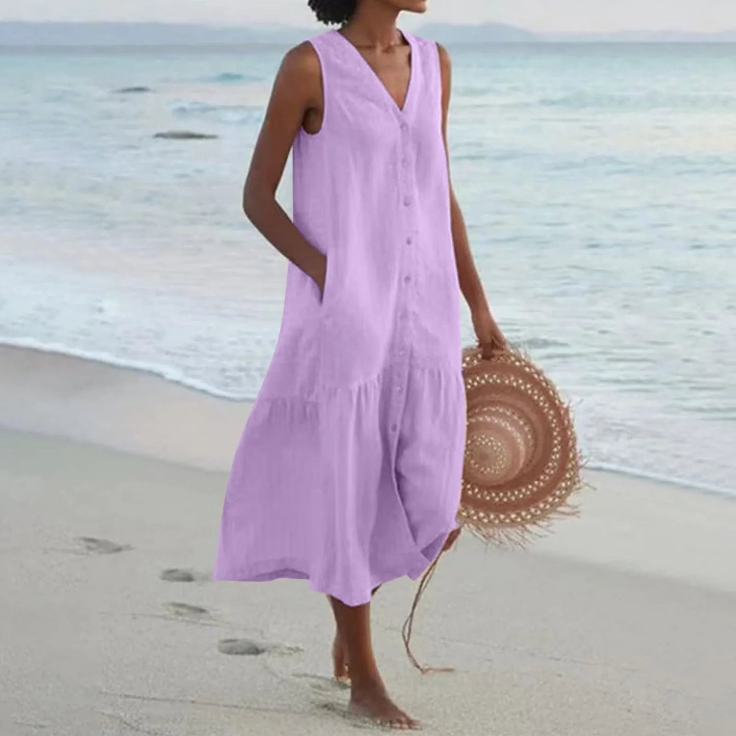 Kleid mit V-Ausschnitt, luftigem Schnitt und zeitlosem Design