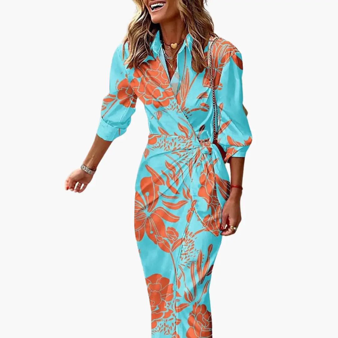 Bärbel | Damen Maxikleid aus Baumwolle mit Streifen und Wickeloptik