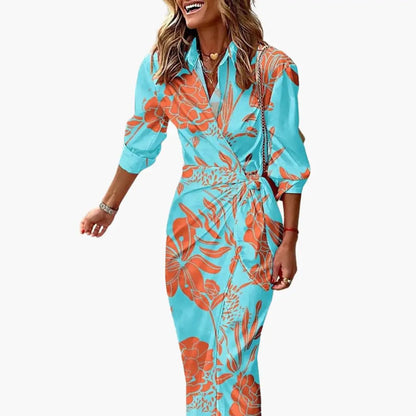 Bärbel | Damen Maxikleid aus Baumwolle mit Streifen und Wickeloptik