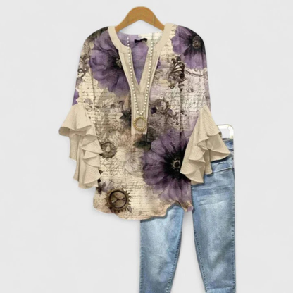 Nadine | Women's top with floral pattern and ruffled sleeves