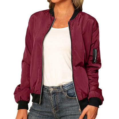 Claudia | Damen klassische lässige Bomberjacke mit Reißverschluss