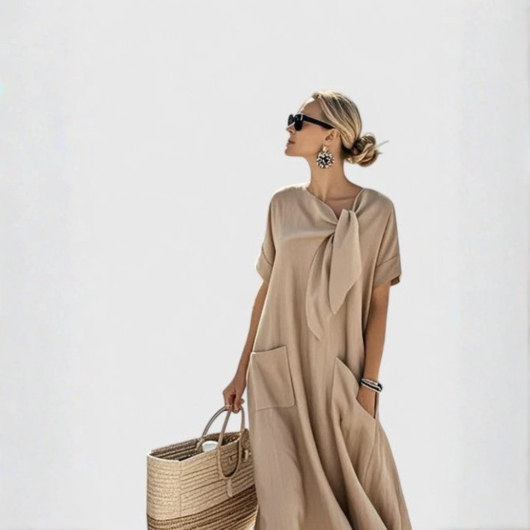 Katharina | Damen Midikleid mit Bindekragen und Taschen