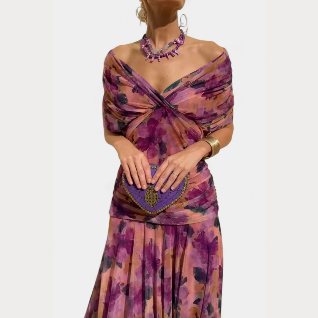 Marie | Damen elegantes Off-Shoulder Abendkleid mit Drapierung
