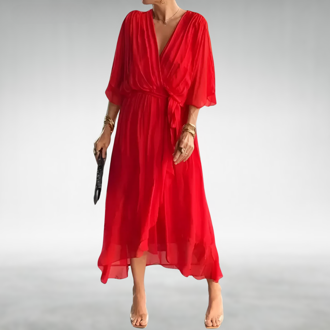 Delara | Elegantes Chiffon-Maxikleid für Damen mit V-Ausschnitt