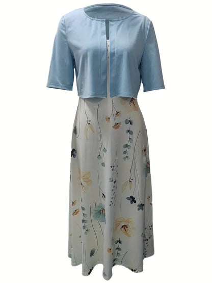 Frieda | Women's Elegant Floral Dress Set with Short Top