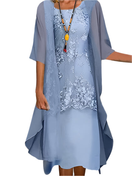 Orvila | Women's Midi Dress with Sheer Sleeves and Flowing Silhouette