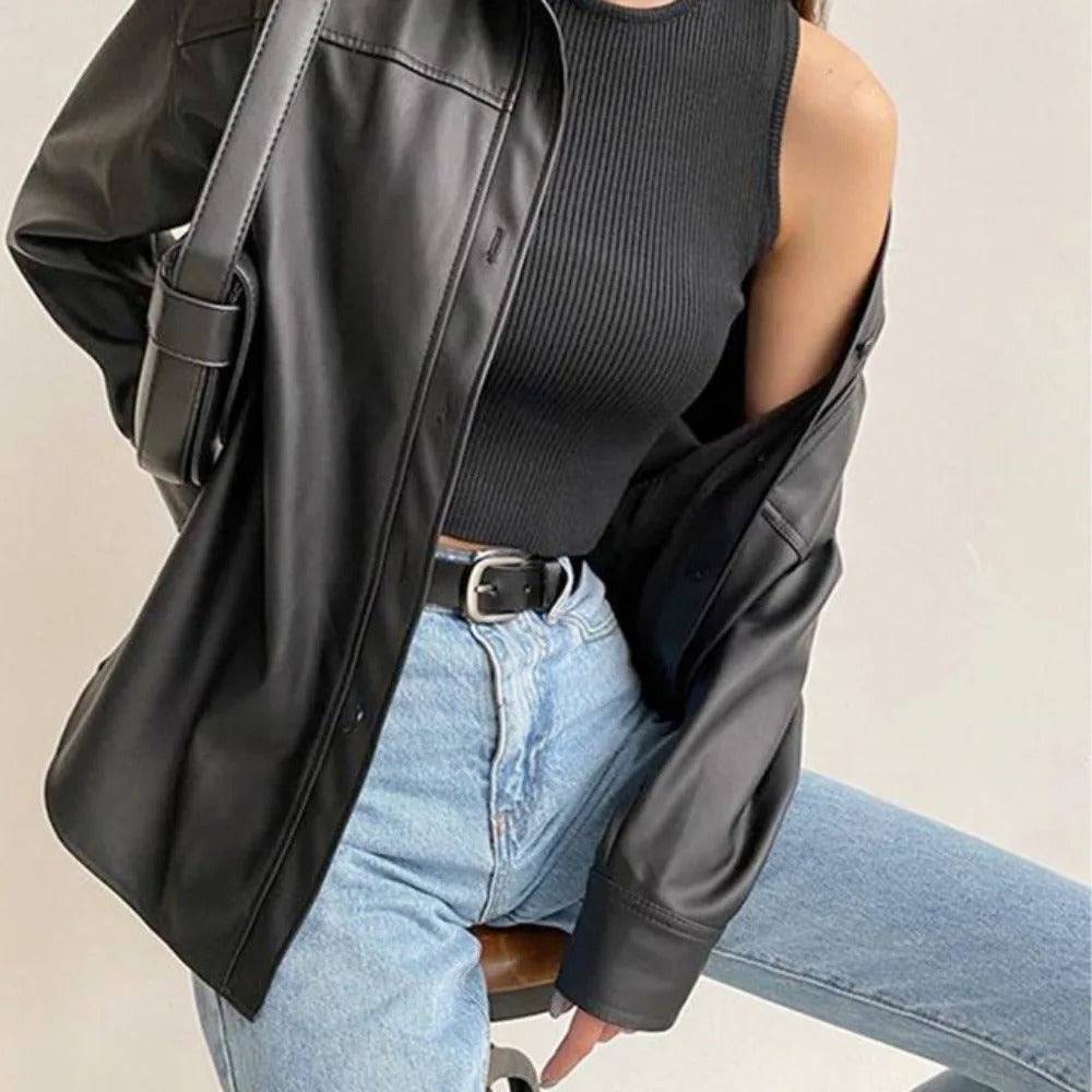 Julia | Giacca in pelle elegante con chiusura a bottoni