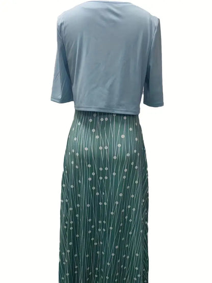 Frieda | Women's Elegant Floral Dress Set with Short Top
