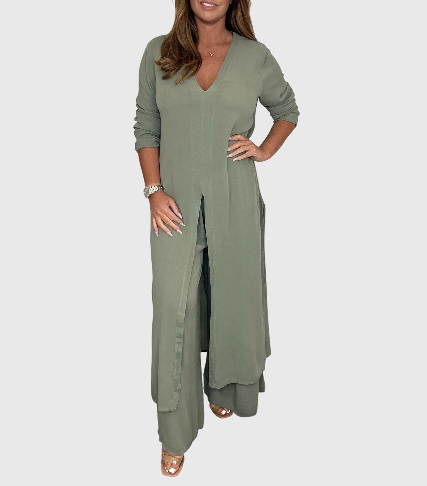 Melina | Two-piece set with long top and straight trousers