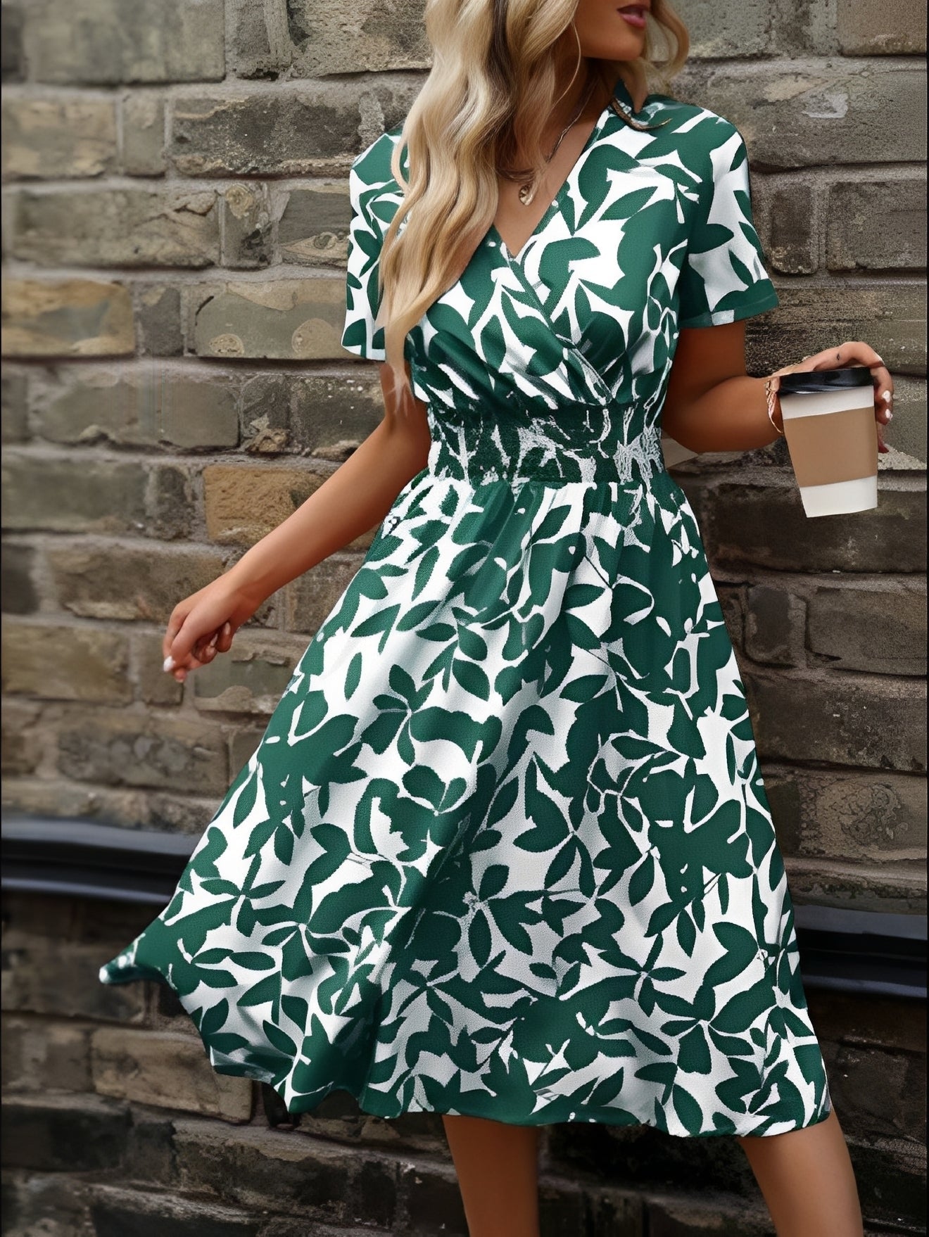 Mathilda | Damen stilvolles Kleid mit V Ausschnitt und Muster