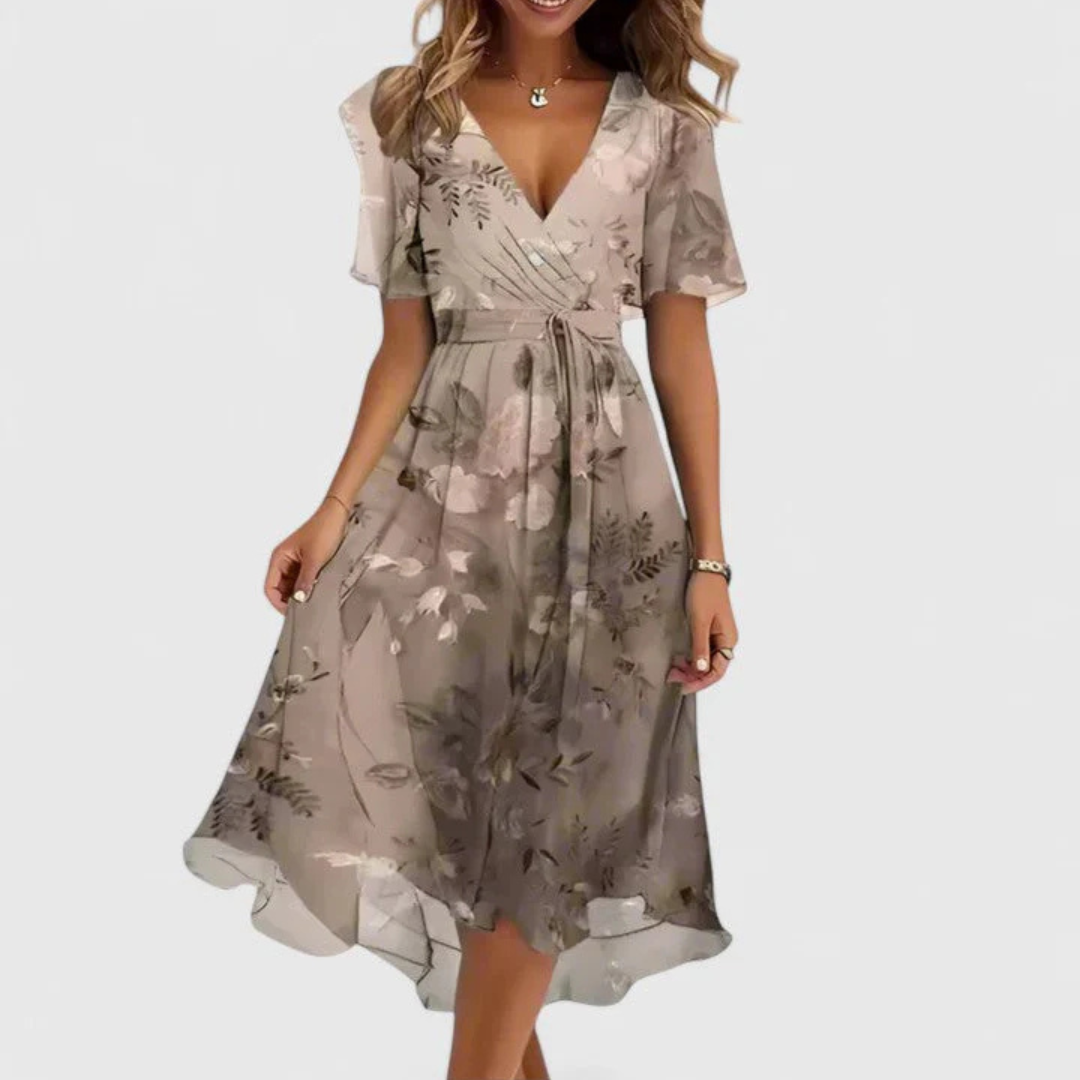 Bianca | Vestito midi da donna con motivo floreale e scollo a V
