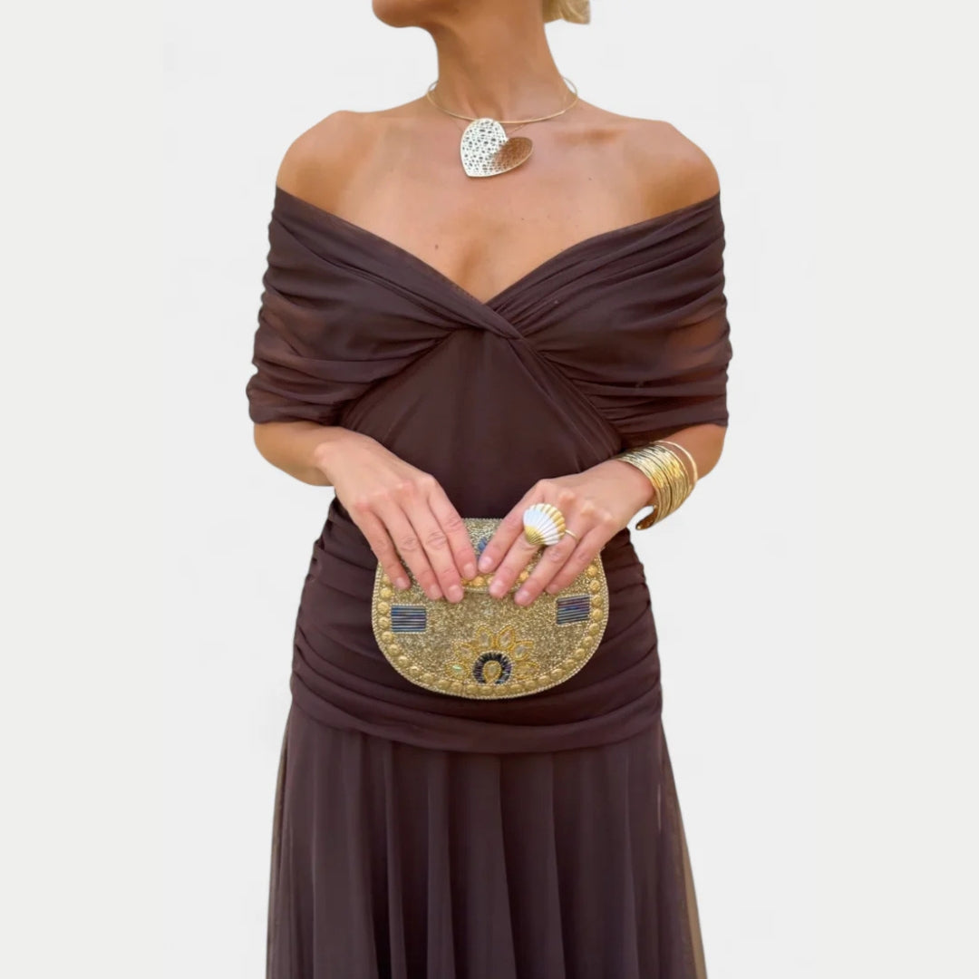 Marie | Damen elegantes Off-Shoulder Abendkleid mit Drapierung