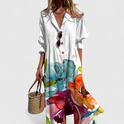 Theresa | Vestito midi da donna con motivo floreale e abbottonatura