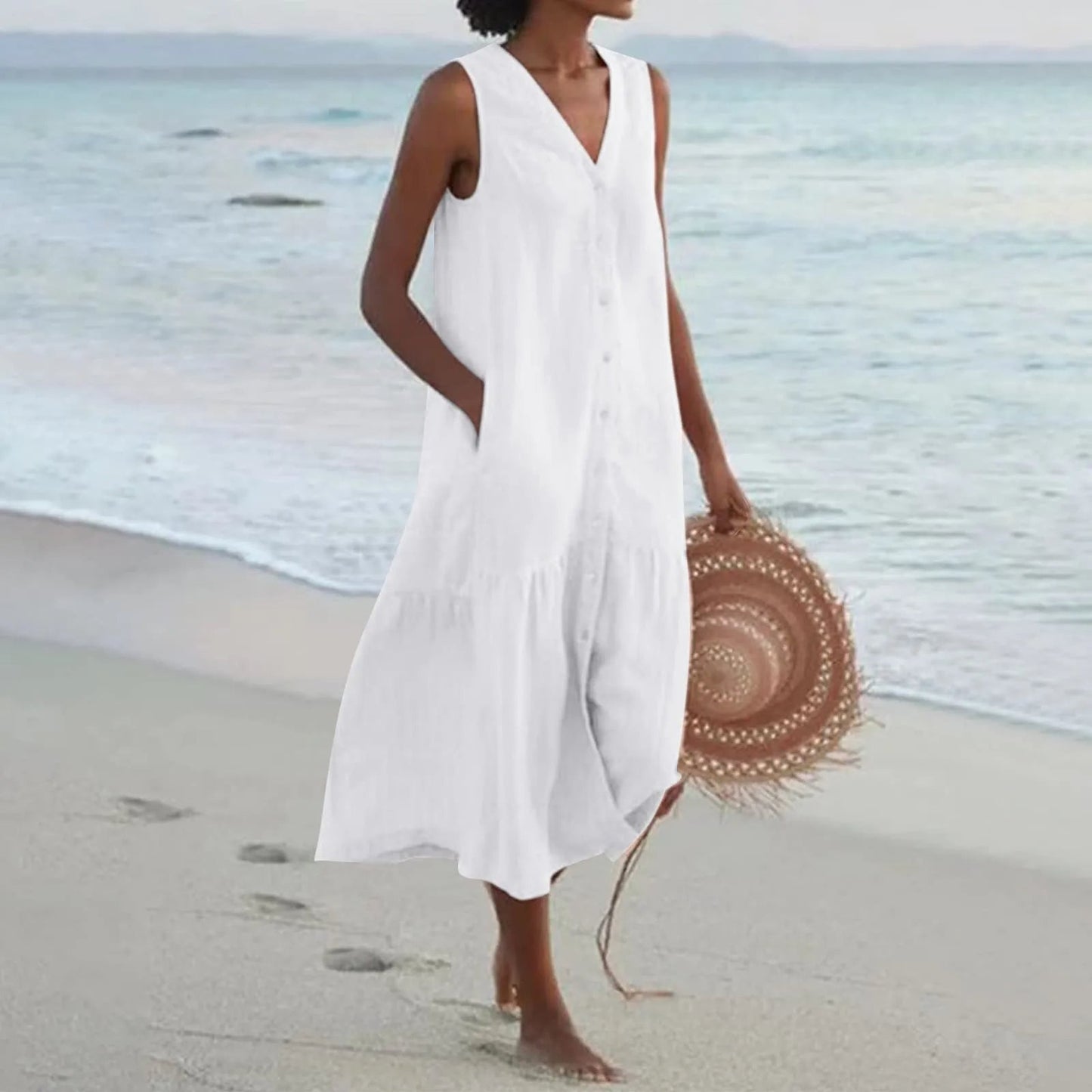 Kleid mit V-Ausschnitt, luftigem Schnitt und zeitlosem Design