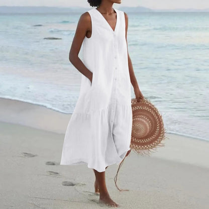 Kleid mit V-Ausschnitt, luftigem Schnitt und zeitlosem Design